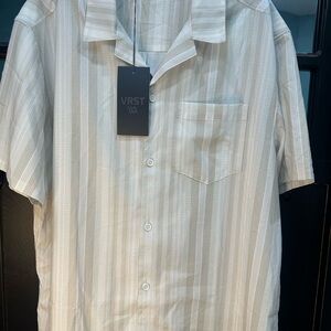 VRST Men's Casual Striped Button Down Shirt - Cream